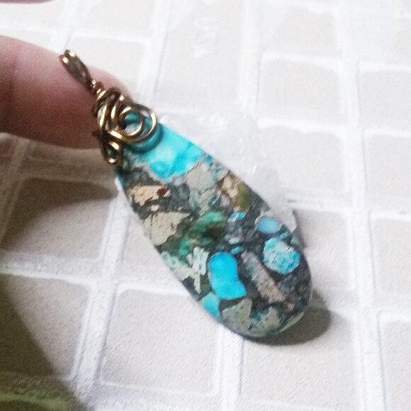 Multi Blue Sea Sediment Jasper Pendant - Large Teardrop Shape - boho southwest - Picture 2 of 6